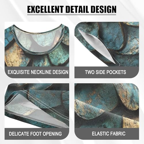 ALAZA Dragon Scale Blue Green Gold Pajamas Set Short Sleeve Cotton Sleepwear Summer Pjs 2 Piece 5-14Y4