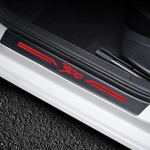 4Pcs Car Door Sill Protector for Chrysler Accessories Fit for 300/C/ 300S 2005-2023 Carbon Fiber Leather Door Sill Sticker Decoration Door Sill Scuff Plate Sticker for Auto Truck SUV (300 Red)