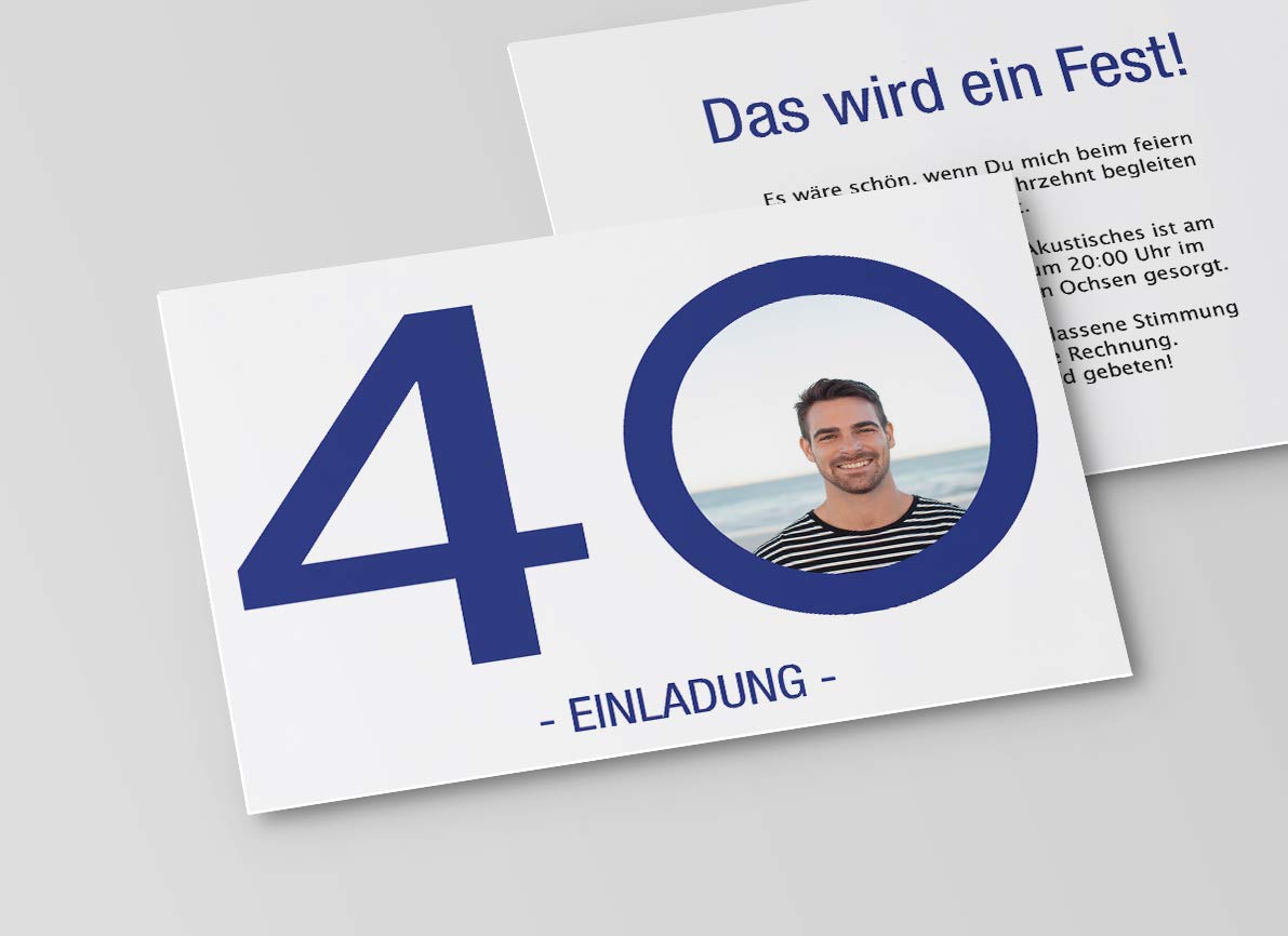 Einladungskarten zum Geburtstag (40 Stück) Einladung zum runden Geburtstag alle Jahre (Blau) Riesen Zahl