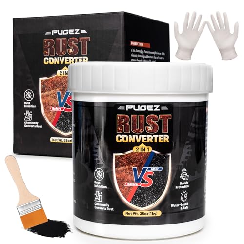 2-in-1 Rust Converter Paint for Metal, 35 Floz Black Rust Inhibitor Metal Primer, Water-Based Rust Reformer for Trailer Cars, Long-Lasting Rust-proof Protective Coating, Corrosion Protection