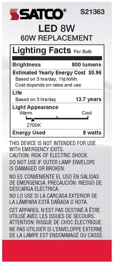 Satco S21363 8ST19/CL/LED/927/E26-6 Pack