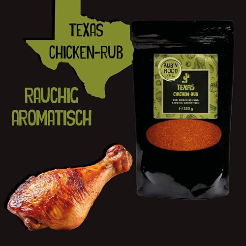 RUB’N HOOD – 250g Texas Chicken Rub - Grillgewürz für Fleisch, Fisch und Gemüse - zum Grillen, Smoken, Braten und Kochen – rauchig-aromatisch