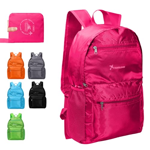 Risipu Mochila ligera y plegable, pequeña, impermeable, para senderismo, para mujeres y hombres, al aire libre, senderismo, ciclismo, viajes, caminar, acampar, L, rojo rosa, M, Clásico