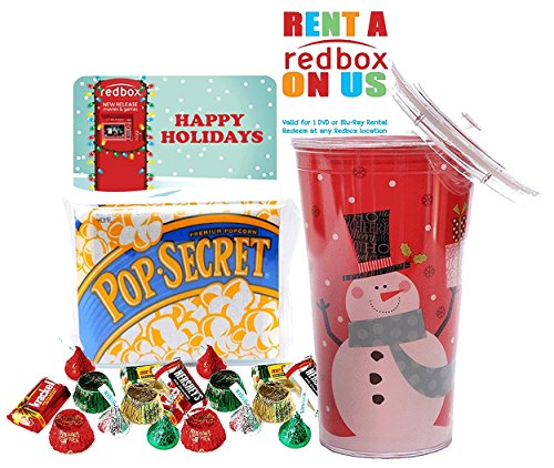 Product Image of the Redbox Movie Night Christmas Themed Secret Santa Resuable Tumbler Cup Gift Set! Pre Filled, Pre Wrapped & Ready For Giving!