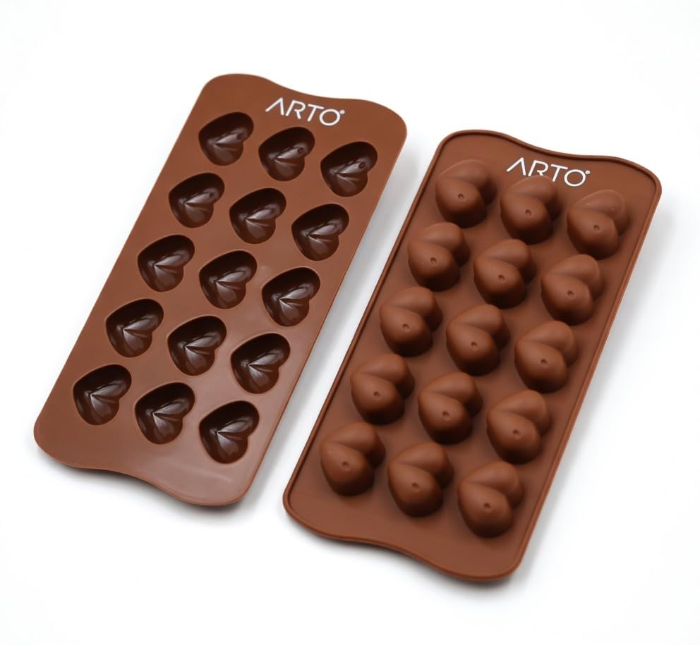 Image of ARTO 15 Cavity Heart Chocolate Mold | Deep Brown Silicone Tray for DIY Valentine Gifts | Non-Stick Candy, Jelly & Baking Mould | Perfect for Home Business & Party Favors (1 Piece)