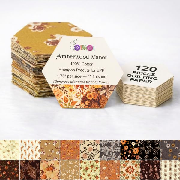 Soimoi Hexagon Precut Quilt Kit – 120 Cotton Fabric Hexagons + 120 EPP Papers – 1.75" Quilting Cotton Shapes for English Paper Piecing, Patchwork & Honeycomb Quilts — image 1