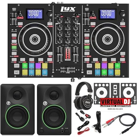 LyxJam 2-Deck Portable DJ Controller, Mixing Console with LCD Display | Manual Looping, USB, 16 Performance Pads with Virtual DJ LE Software Included (Download) and CR3.5 Pair Studio Monitors Cover