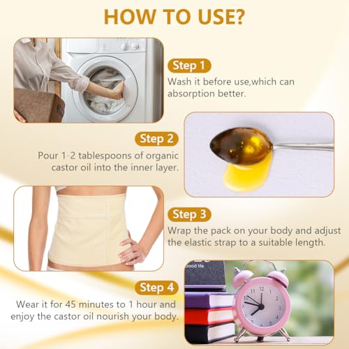 AOOWU Organische Rizinusöl-Packung, Castor Oil Pack Kit, Wiederverwendbare Rizinusöl Packungen Set für Leberentgiftung, Schilddrüse… – Ansicht 6