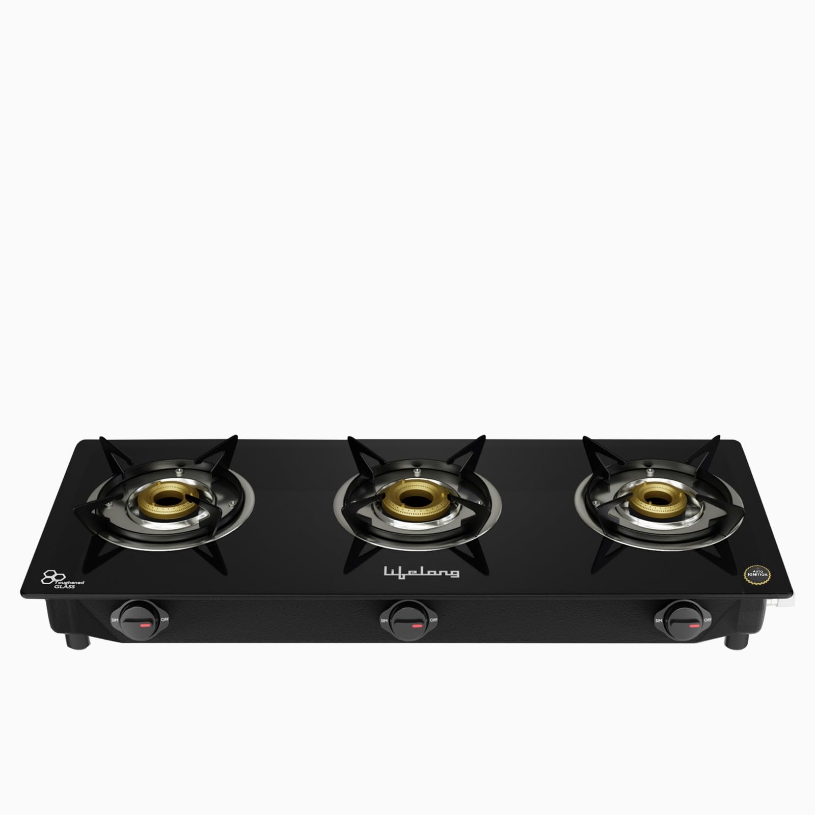 Lifelong 3 Burner Open Heating Gas Stove Top For Kitchen-Automatic Ignition Cooktop Modern Glass Stove For Modular Kitchen,Isi Certified&Compatible With Lpg-1 Year Manufacturer'S(Black,Llgs803)