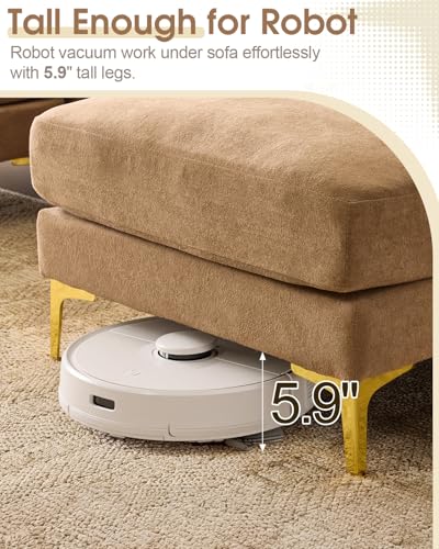 Image of Karl home 99.6 inch 3-Seat U-Shaped Sectional Sofa, Khaki | Chenille Upholstered, 2 Movable Ottomans, Cloud-Like Seat, 2 Throw Pillows, Comfy Deep Seat, Living Room, Apartment, Office