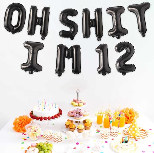 Image of Oh I'm 12! Latex Balloons 16 Inch Black Hallo Twelve Cheers to 12 Years Old Theme Decor for Man Woman Happy 12th Birthday Party Photo Studio Prop Flag Decorations Favors Supplies