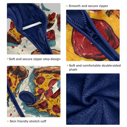 Pizza Slices on White Background Toddler Fleece Jacket Girl Boys Hooded Fleece Jacket Coat Warm Outwear Zip-up 3-10T3