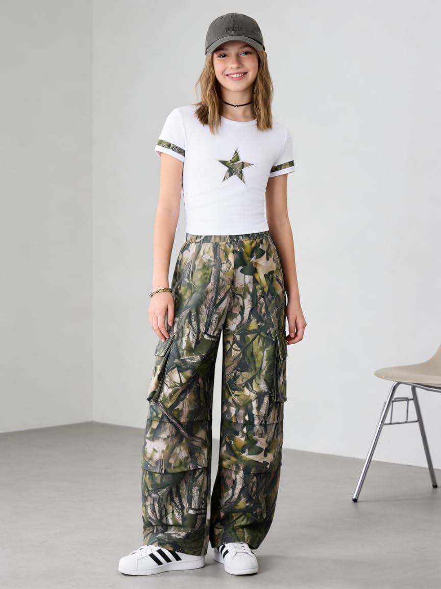 Azmxynol Tween Girls Clothes 2 Piece Outfit Bow T-Shirt Top + Cargo Pants Teen Girl Clothing Set, Sizes 7-16 Years image 2