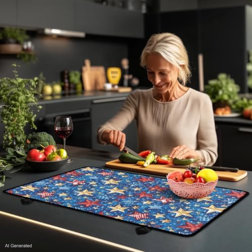 Image of Induction Stove Top Cover Protector Multipurpose Flat Top Stove Cover Mat Universal Stove Top Cover for Electric Anti-Scratching Cooktop Mat, 29 x 21 Inch, Red Blue Yellow Stars Print