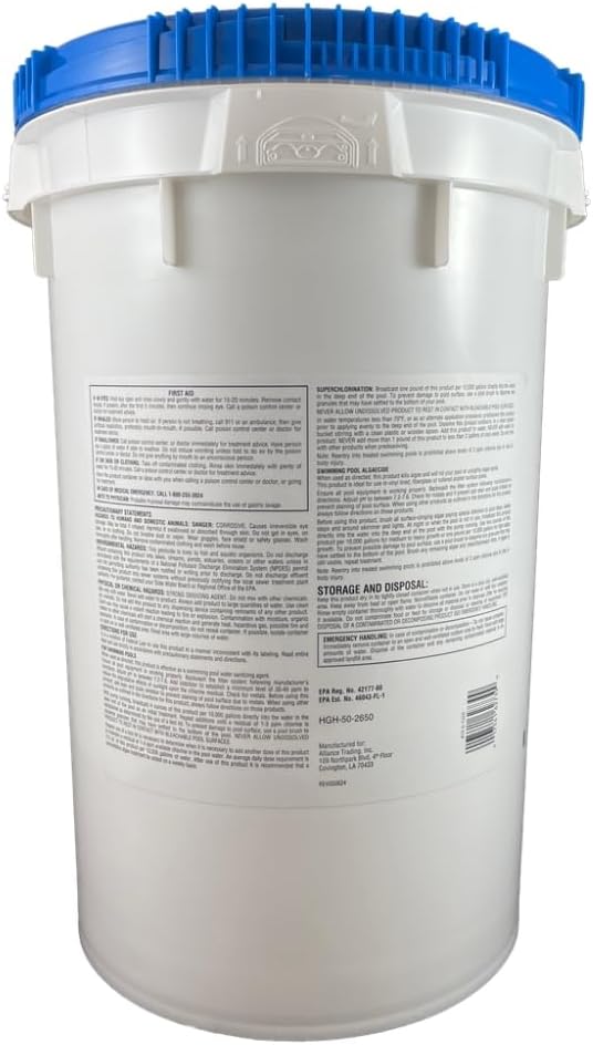 Pool Season 99% Di-Chlor Chlorinating Concentrate Shock and Sanitizer – Stabilized Granular Pool Chlorine – Kills Bacteria and Algae, Restores Clarity – Quick Dissolving – 50 lb Bucket