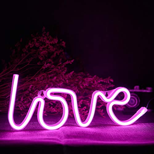 Pink Love Shaped Neon Signs,DYC LED Neon Lights USB/Battery Operated Night Light for Wall Decoration,Party, Kids Room,Bar,Christmas,Wedding,Children Kids Gifts.