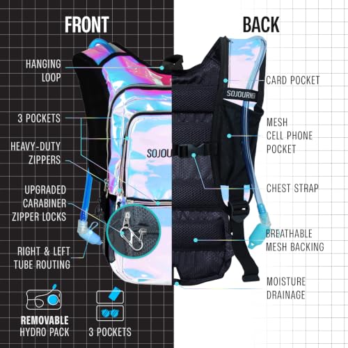 Image of Sojourner Hydration Pack, Hydration Backpack - Water Backpack with 2l Hydration Bladder, Festival Essential - Rave Hydration Pack Hydropack Hydro for Hiking, Running, Biking, Festival Gear