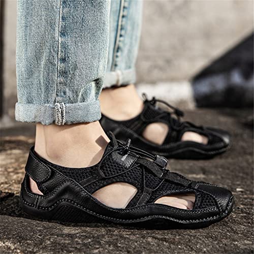 Outdoor Sandals Men Mesh Shoes Big Size Hand Stitched Sandal Flat Male Sandalias Hollow Breathable(D,40)3