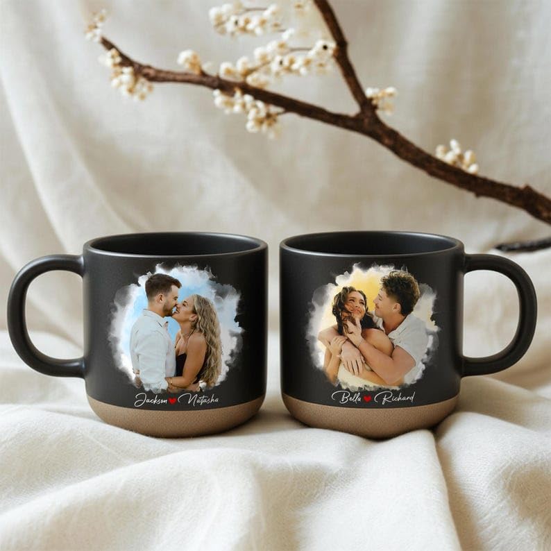 Taza personalizada de cerámica con foto acuarela pareja miniatura 5