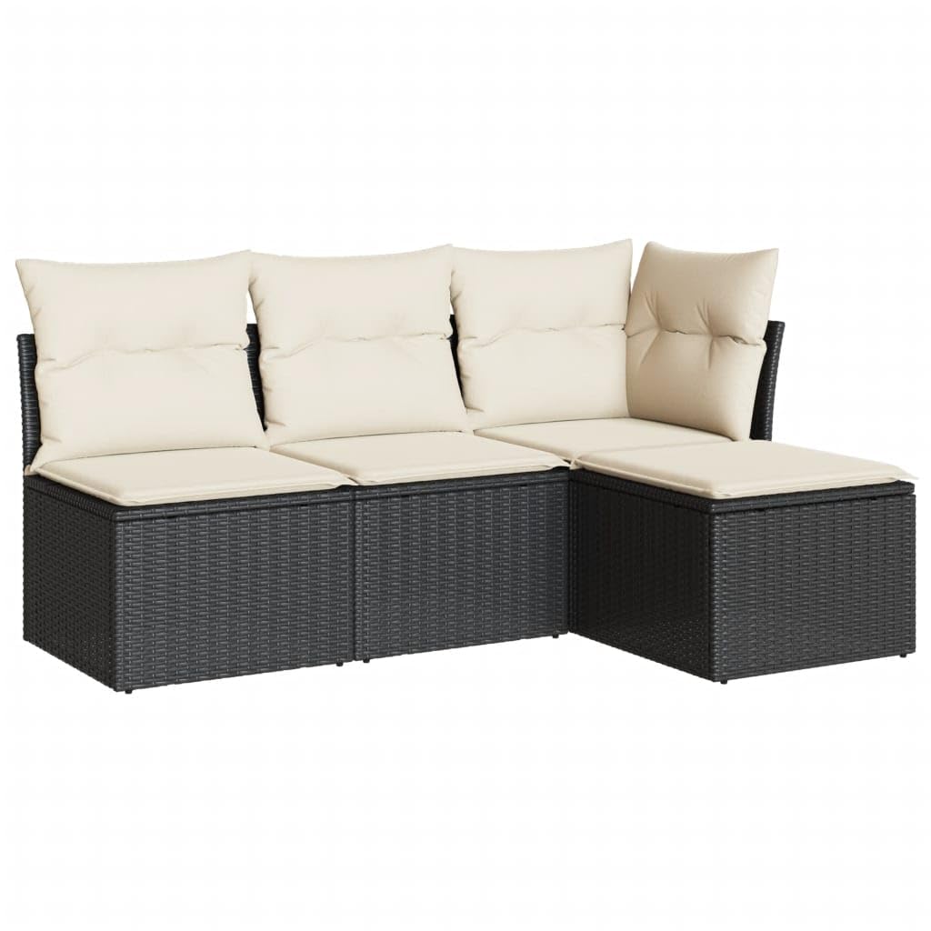 vidaXL Garten Sofagarnitur mit Kissen 4-TLG., Gartenmöbel Gartengarnitur, Sitzgruppe Sitzgarnitur, Lounge Sofa Garnitur Terrasse, Schwarz Poly Rattan