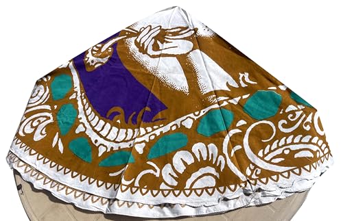 Image of RHF Royal Home and Fashion Dining Round Tablecloth 100% Cotton Multicolor Floral Bird Printed 4-6 Seater Round Table Cover with White Fringed Lace Border 75 inch (Yellow Blue Multi)