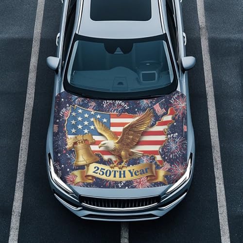 Image of Eagle Car Hood Cover Stretch Car Hood Cover Wrap Patriotic Car Bonnet Banner 250th Years USA Automotive Hood Covers 4th of July Car Sedans Accessory Decorative