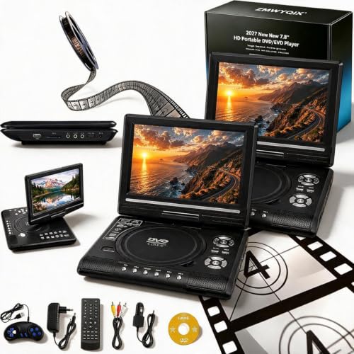 Image of 7.8 inch HD Portable DVD /EVD Player - Rechargeable Large Screen Media Player, Portable DVD Players, Compatible with CD /USB /SD, Perfect for Home & Travel Enjoy Movies,2PC