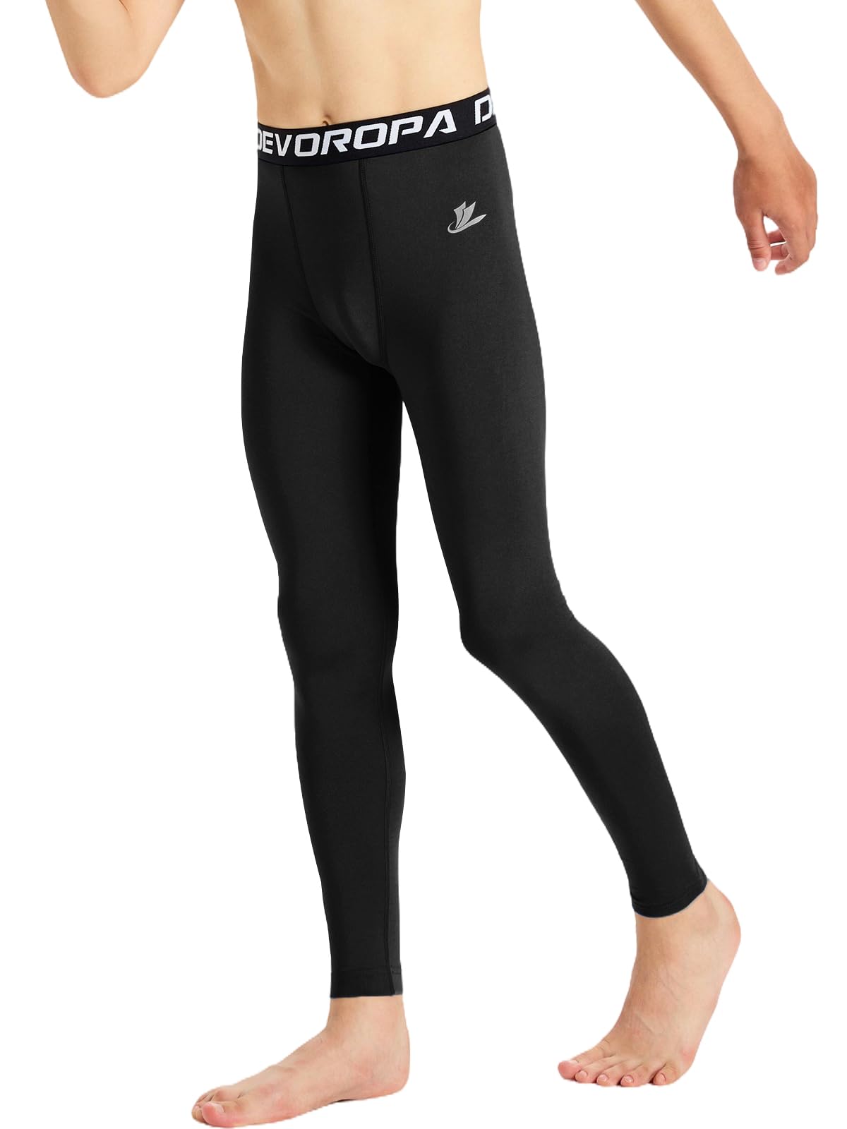 DEVOROPA Boys Leggings Quick Dry Youth Compression Pants Sports Tights Basketball Base Layer