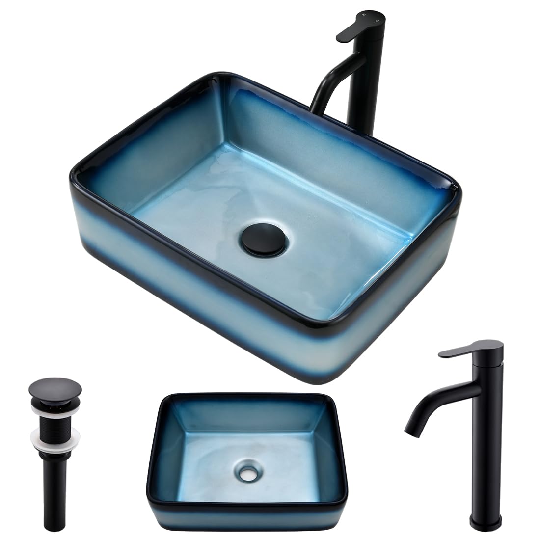 Condition photo showing New/Like New for Bathroom Sink - VOKIM 19" x15"Blue gradient Artistic Porcelain Ceramic Vessel Sink Basin Washing Bowl