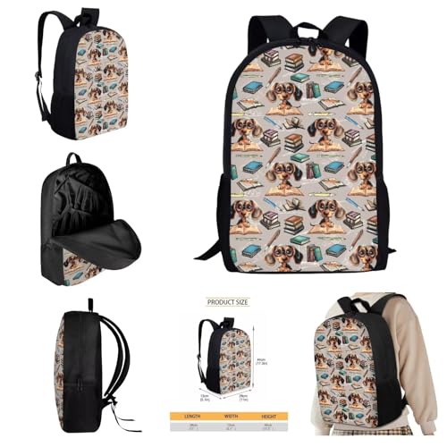 AmzPrint Dachshund Backpack With Lunch Bag Water Bottle Holder Pencil Box Set For Boys Girls Backpack Set For School3
