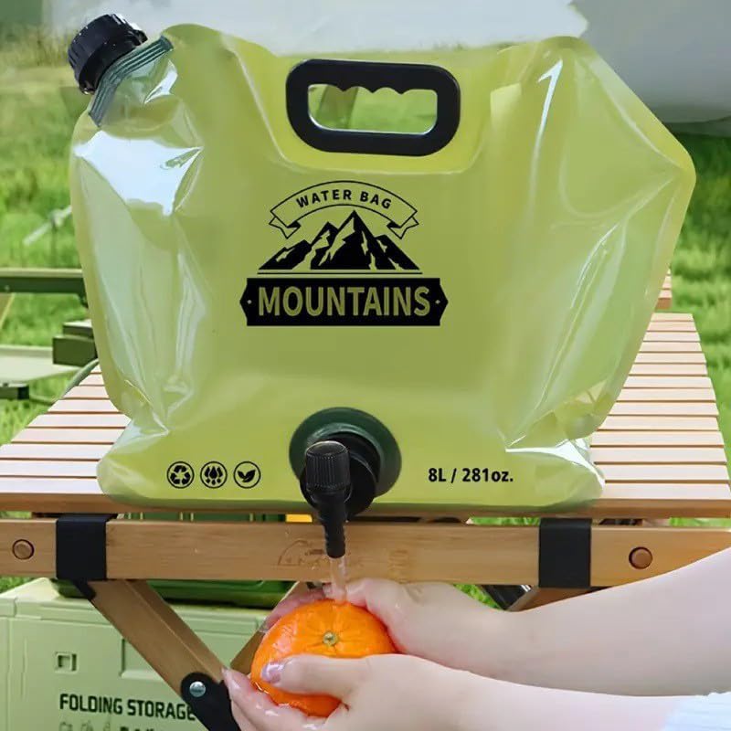 Contenedor de Agua Plegable con Grifo, Bolsa de Almacenamiento de Agua de 8L (2.1 Galones) Capacidad Grande para Camping, Senderismo y Viajes al Aire Libre, Verde Militar