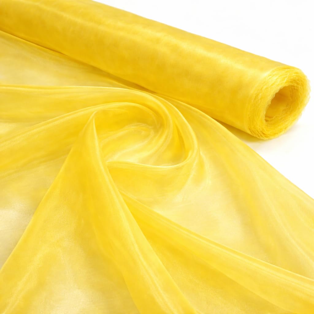 Midland Textiles 2 Meter Pack Yellow Plain Sheer Lightweight Organza Voile Drape Curtain, Wedding, Chair Sash Fabric 150cm Wide