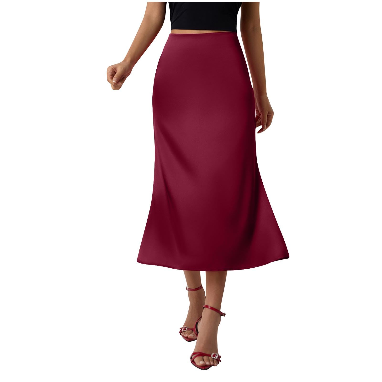 Womens Satin Causal High Waist Summer Midi Skirts Flowy Comfy Long Skirt Summer Fall Elegant Trendy Solid Skirts