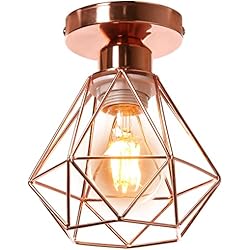 Lamparas Rosas Baratas TOKIUS Lámpara de Techo Retro, 16CM Lámpara Colgante Techo Vintage Pantalla Jaula Oro Rosa Luz Colgante Interior Moderno Iluminación de Techo para Cocina Comedor Pasillo (Plafón, 1 Pieza)