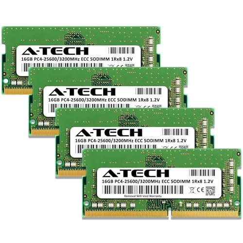 Image of A-Tech 64GB Kit (4x16GB) DDR4 3200MHz PC4-25600 ECC SODIMM 1Rx8 Single Rank 1.2V 260-Pin RAM Memory Upgrade Modules for Microserver, Workstation, and Networking Platforms