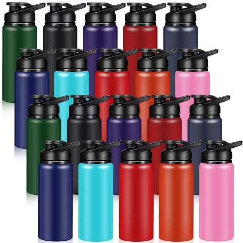 Potchen 20 Pack Aluminum Water Bottles with Snap Lid, Multicolor, 20 oz