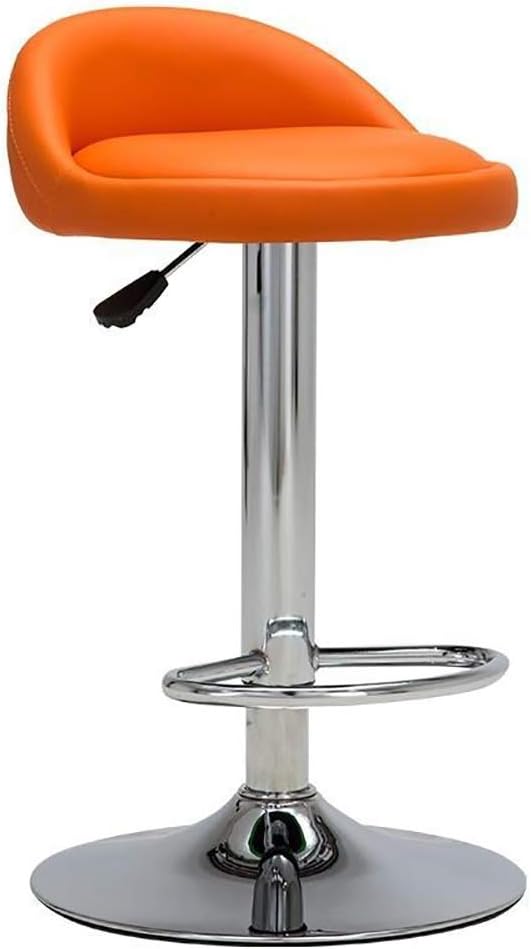 ALRMPU Leather Round Bar Stool with Back Rest Height Adjustable Swivel Pub Chair Home Kitchen Bar stools Backless Stool with Footrest (C-Orange)