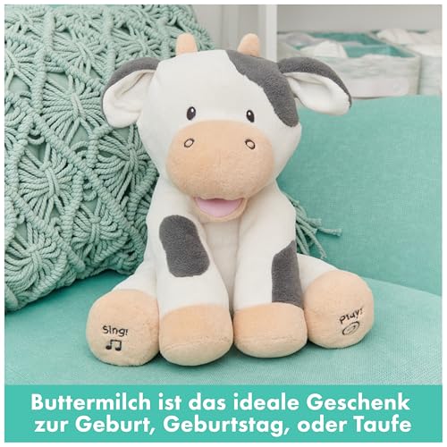 GUND Buttermilch, die Kuh - qualitativ hochwertiges, interaktives, singendes Plüschtier, bewegt Ohren und Mund, für Babys ab 10 Monaten