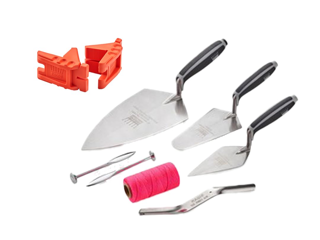 Ragni Pink Professional Bricklaying Tool Set With Trowels, Line Pins, String And Corner Blocks