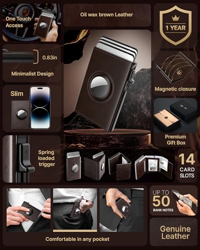 Image of typecase AirTag Wallet for Men: Compatible with Apple AirTag (1st & 2nd Generation), RFID Blocking, Genuine Leather, Slim & Minimalist Design - 14 Card Capacity | ID Window | Cash Slot (Dark Brown)