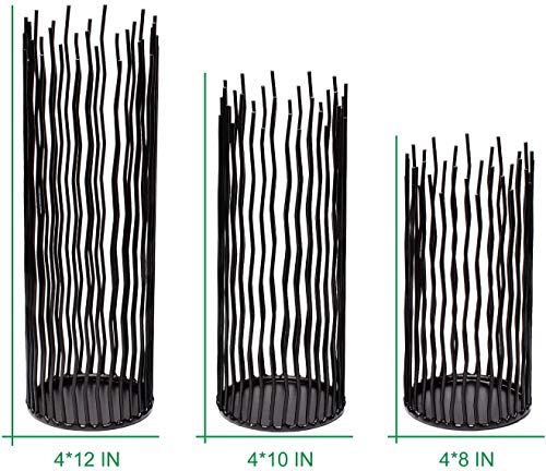 image for GiveU Metal Iron Willow Led Pillar Candle Holder Set of 3, Modern Blac