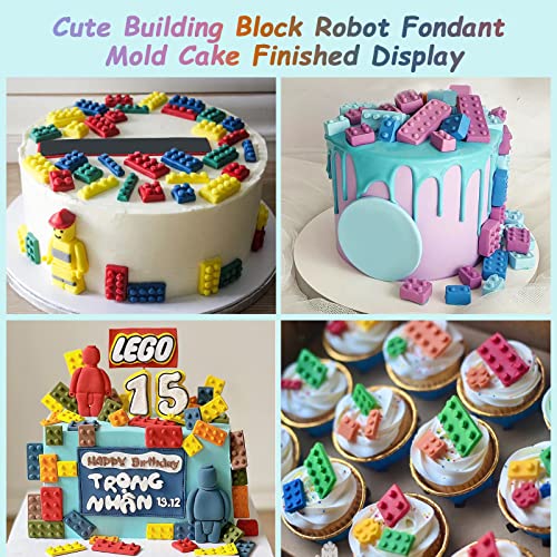 Building Blocks Cake Decorating Fondant Molds (4Pcs), Robot Chocolate Silicone Mold, Kids Birthday Party Baking Tools, Candy Mousse Biscuit Butter Jelly Gum Sugar Craft Epoxy Resin Clay Candle Gypsum #TOP3