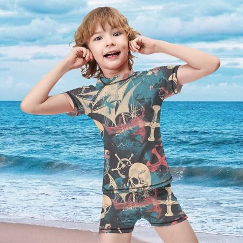 Pirate Pattern with Jolly RogerChildren's Casual Swimsuit Set - Simple and Versatile7-9Y（120cm）2