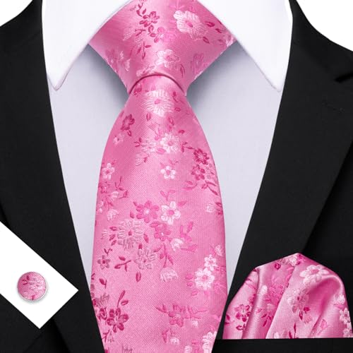 Image of Barry.Wang Men Tie Set Floral Paisley Silk Necktie Pocket Square Cufflinks Formal Wedding Party Business