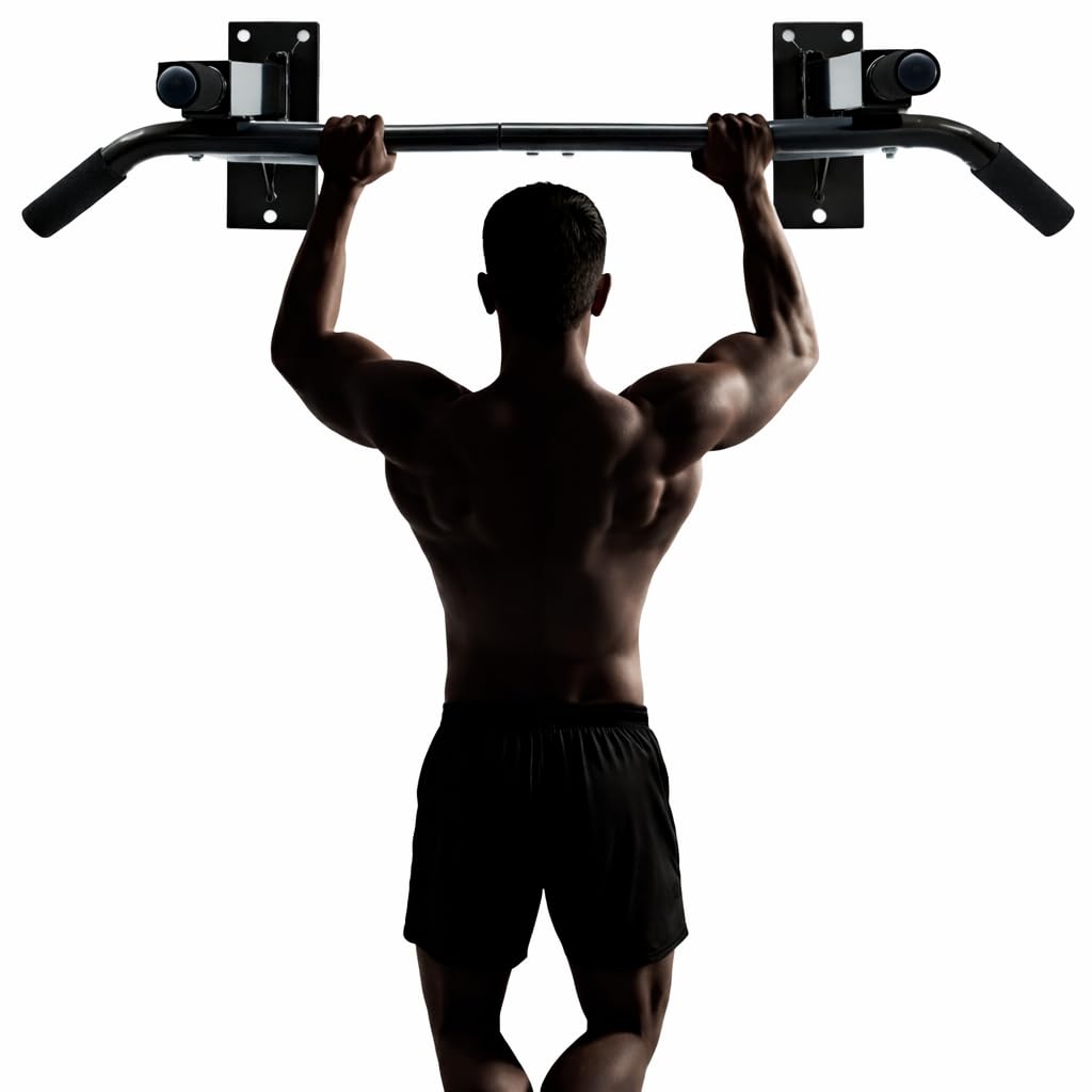Pull Up Bar Wall Mounted – Heavy Duty Chin Up Bar with Foam Padded Grips for Upper Body Training – Wall Fitness Bar for Home Gym Workouts (Black)
