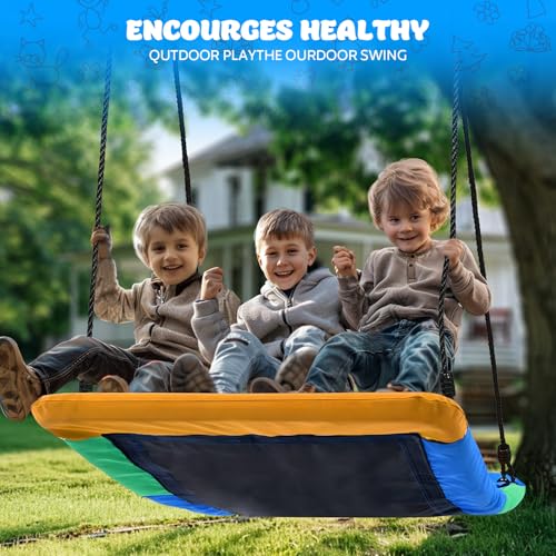 Image of 60 inch Giant 800lbs Rectangular Tree Swing for Kids and Adults,Large Outdoor Tree Swing Waterproof with 2 Hanging Straps