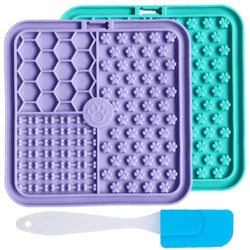 Licky Mats for Dogs and Cats 2 Pcs, Dog Lick Mats with Suction Cups Easy to Clean Pet Slow Feeder, Premium Lick Mats for Dog Anxiety Relief (Purple, Small)
