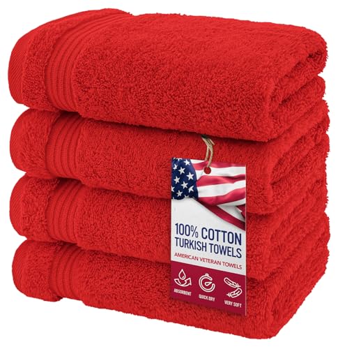 American Veteran Towel Hand Towels for Bathroom Set of 4 100% Cotton Turkish Hand Towel Sets Soft Hand Face Towels Red Hand Towels