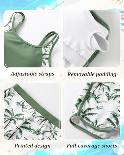 Image of Teen Girls Tankini Swimsuit Adjustable Straps Modest Bathing Suits Girl 2 Piece Swimwear with Shorts 7-16 Years