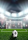 Laeacco 5X7FT Football Field Backdrop Football Stadium Photography Background Green Lawn Backdrops Lighting Match Shiny Sports Man Children Boy Birthdy Party Photo Studio Props 1.5x2.2M